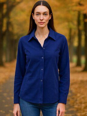Talbots Faux Suede Blue Stretch Shirt. Size S. Navy